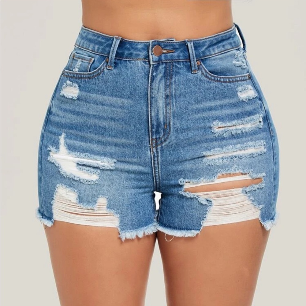Distressed Frayed Denim Shorts